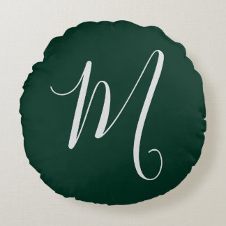 Dark Green Plain Elegant Modern Own Name Monogram Round Cushion