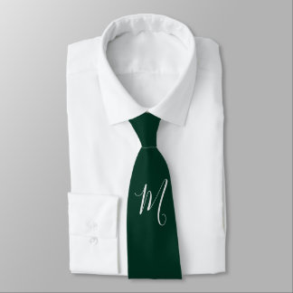 Dark Green Plain Elegant Modern Own Name Monogram Tie