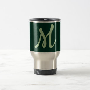 Dark Green Plain Elegant Modern Own Name Monogram Travel Mug