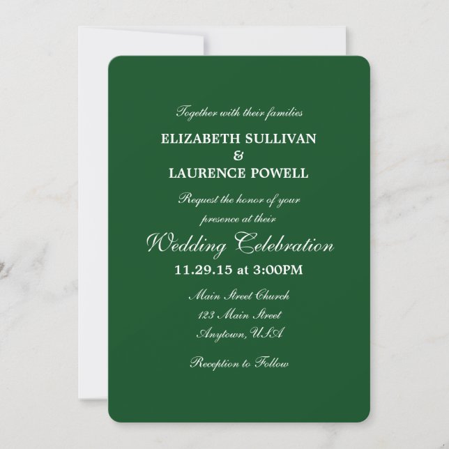 Dark Green Plain Simple Wedding Invitation (Front)
