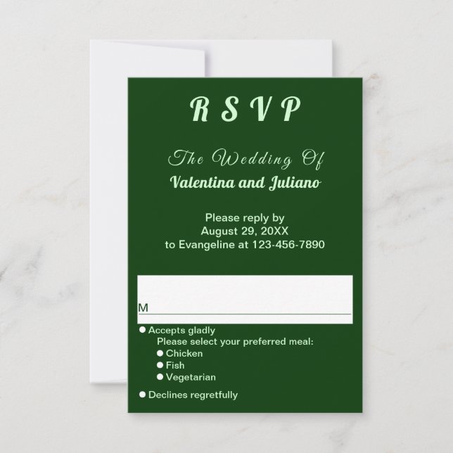 Dark Green Plain Text Portrait Wedding RSVP (Front)