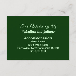 Dark Green Plain Text Wedding Accommodation Enclosure Card