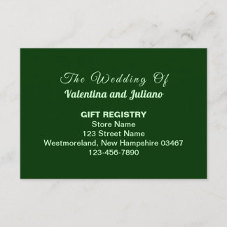 Dark Green Plain Text Wedding Gift Registry Enclosure Card