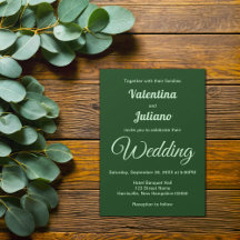 Dark Green Plain Text Wedding Invitation