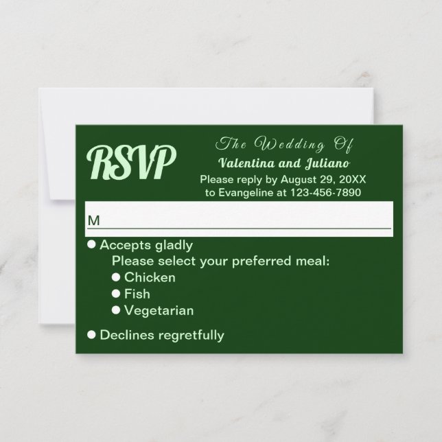 Dark Green Plain Text Wedding RSVP (Front)