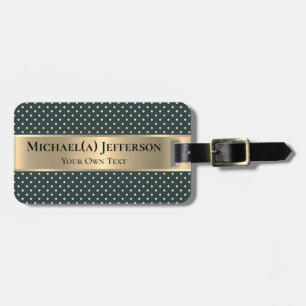Dark Green Polka Dot, Metallic Gold Band, Elegant  Luggage Tag