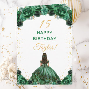 Dark Green Princess Floral Happy Birthday Card