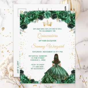 Dark Green Princess Floral Quinceañera Postcard