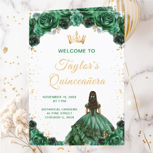 Dark Green Princess Floral Quinceañera Program Programme