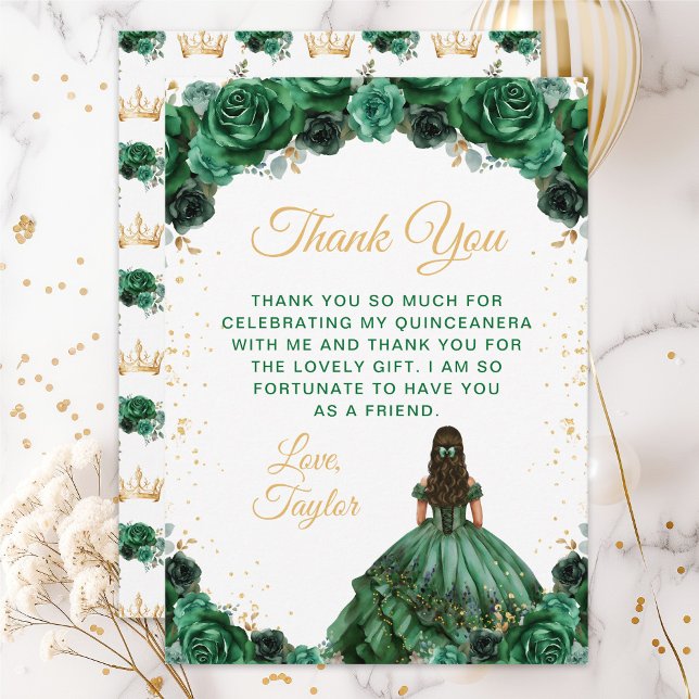 Dark Green Princess Floral Quinceañera Thank You Card (Creator Uploaded)