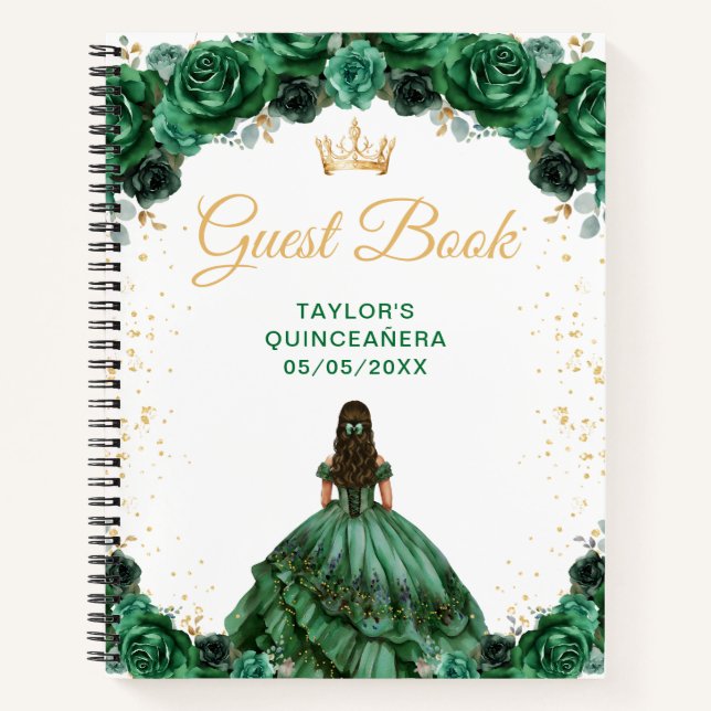 Dark Green Princess Quinceañera Guest Book (Front)