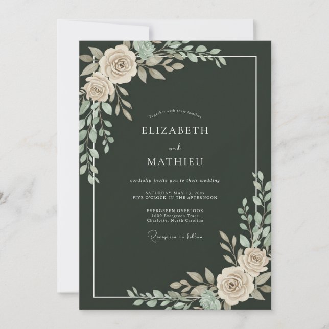 Dark Green Pristine Winter Wedding Invitation (Front)
