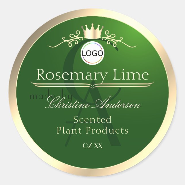 Dark Green Product Label Gold Frame Logo Monogram (Front)