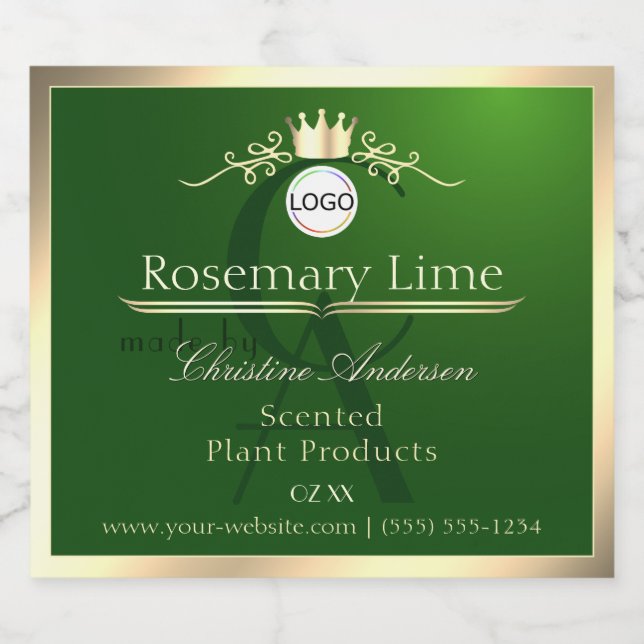 Dark Green Product Label Gold Frame Logo Monogram (Single Label)