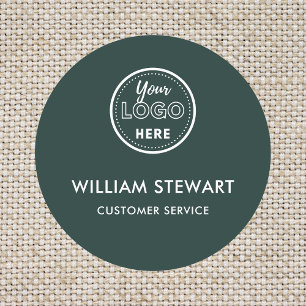 Dark Green Professional Logo Round Employee Staff Name Tag
