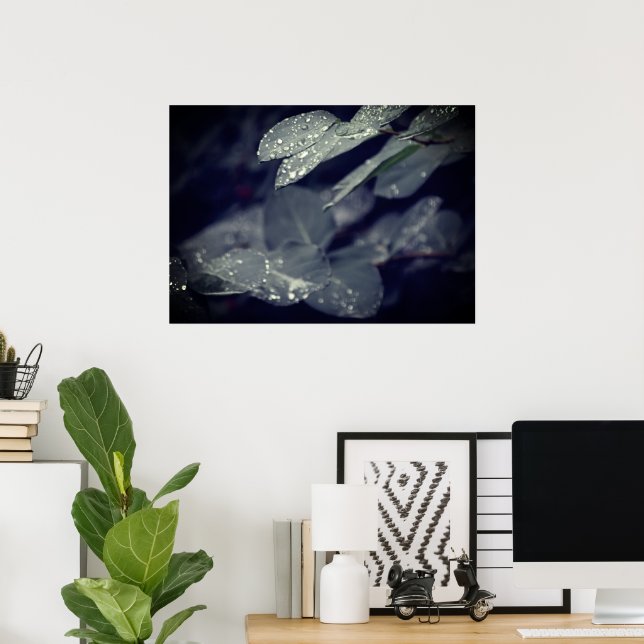 Dark Green Rainy Leaves Poster (Home Office)