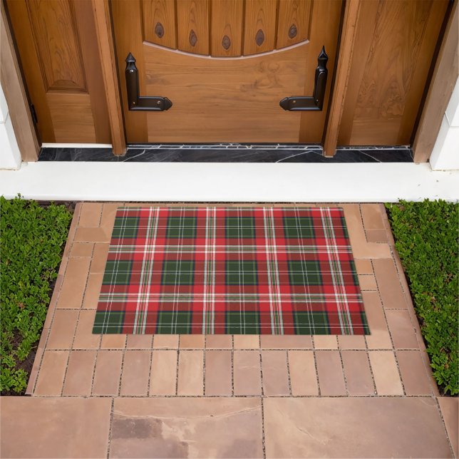 Dark Green, Red and White Tartan Plaid Doormat (Outdoor)