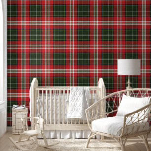 Dark Green, Red and White Tartan Plaid Wallpaper