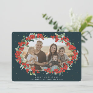 Dark Green Red Berry + Eucalyptus Christmas Photo Holiday Card