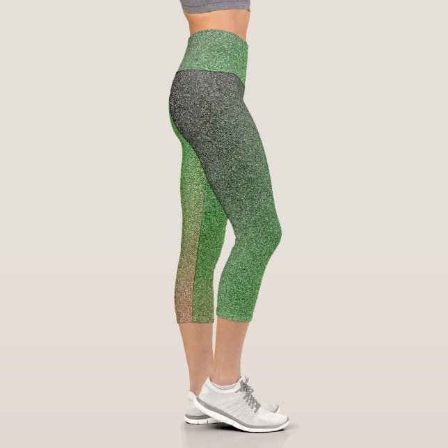 Dark-Green-Red Gradient Glitters Capri Leggings (Right)