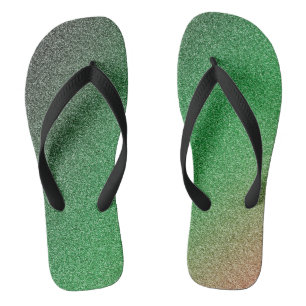Dark-Green-Red Gradient Glitters, Pair of Flip Flops