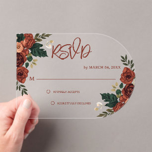 Dark green Romantic Garden Floral Wedding RSVP Acrylic Invitations
