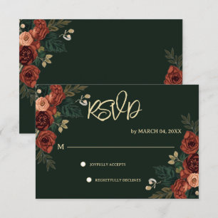 Dark green Romantic Garden Floral Wedding RSVP Card