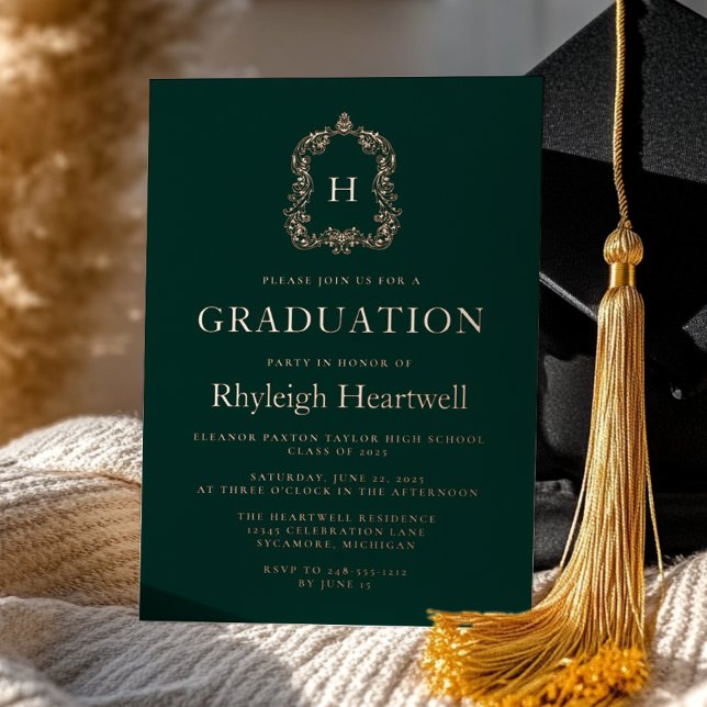 Dark Green Rose Gold Crest Graduation Party (Creator Uploaded)