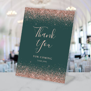 Dark Green Rose Gold Glitter Wedding Thank You Pedestal Sign