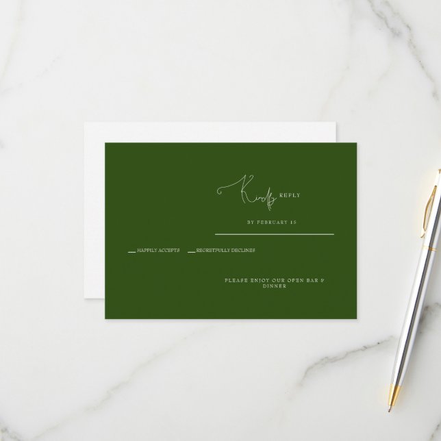 Dark Green RSVP Response Card (Front/Back In Situ)