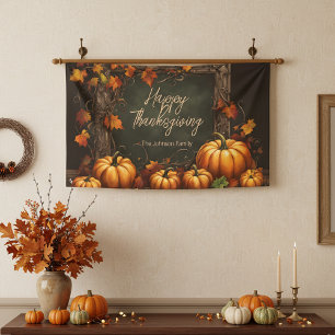 Dark Green Rustic Pumpkin Thanksgiving Banner