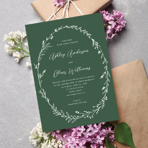 Dark Green Rustic Wildflower Wreath Wedding Invitation