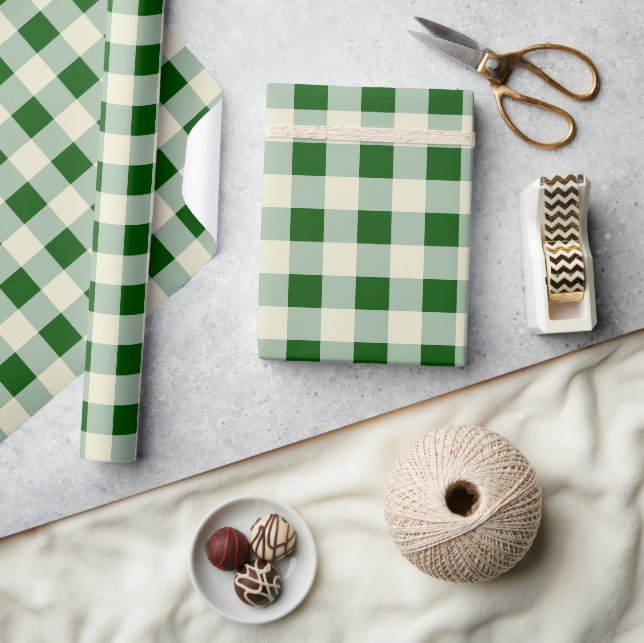 Dark Green, Sage, Cream Medium Check Wrapping Paper (Crafts)