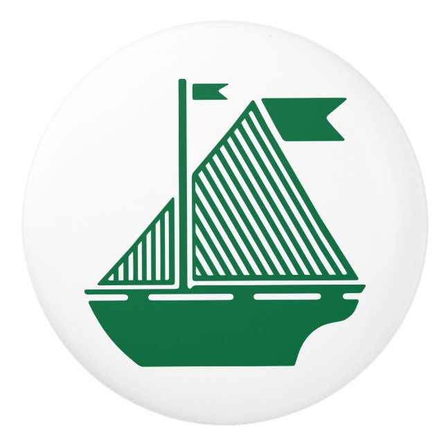 Dark Green Sailboats Ceramic Knob (Front)