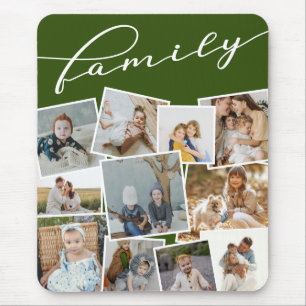Dark Green Scattered Photos Photo Collage Family Mouse Mat