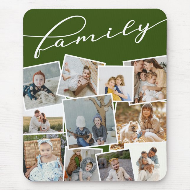 Dark Green Scattered Photos Photo Collage Family Mouse Mat (Front)