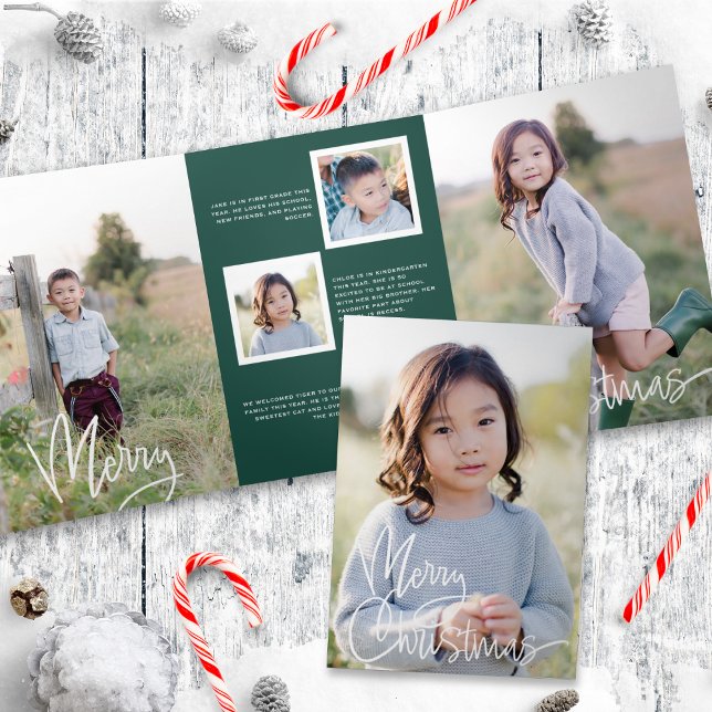  Dark Green + Script Holiday Photo Tri-Fold Card (Creator Uploaded)