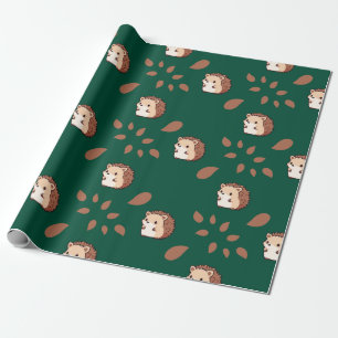 Dark Green Seamless Wrapping Paper: Cute Hedgehogs Paper