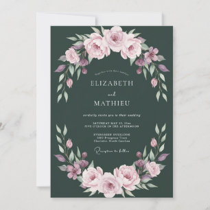 Dark Green Serene Floral Wedding Invitation