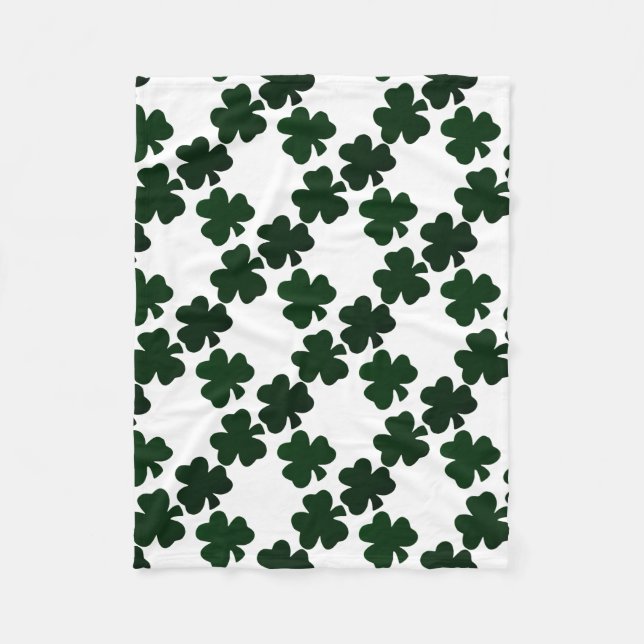 Dark Green Shamrocks Fleece Blanket (Front)