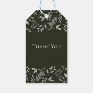 Dark Green & Silver Leaves Botanical Holiday Gift Tags