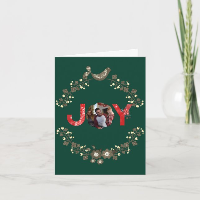 Dark Green Simple 1 Photo Joy Christmas  Holiday Card (Front)