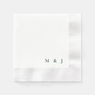 Dark Green Simple Bride & Groom Initials Wedding Napkin