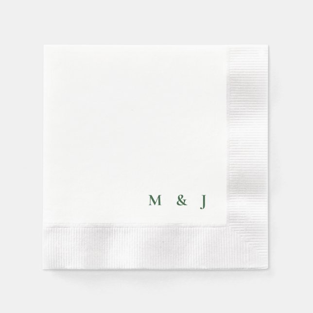 Dark Green Simple Bride & Groom Initials Wedding Napkin (Front)