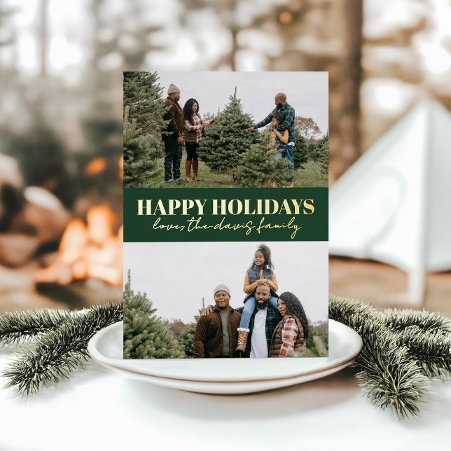 Dark Green Simple Modern "Happy Holidays" Wording Foil Holiday Card (Creator Uploaded)