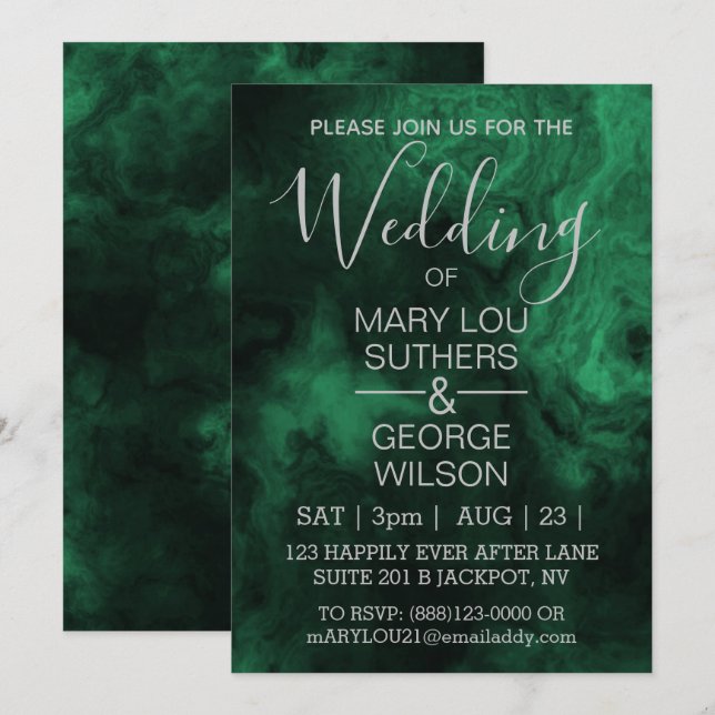 Dark Green Smoked Marble Wedding Invitation (Front/Back)