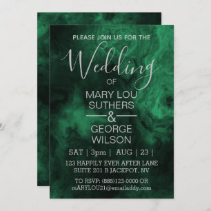 Dark Green Smoked Marble Wedding Invitation