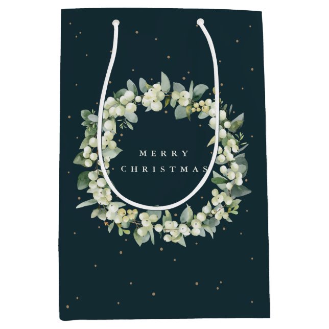 Dark Green Snowberry+Eucalyptus Christmas/Holiday Medium Gift Bag (Front)