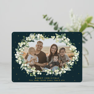 Dark Green Snowberry + Eucalyptus Christmas Photo Foil Holiday Card