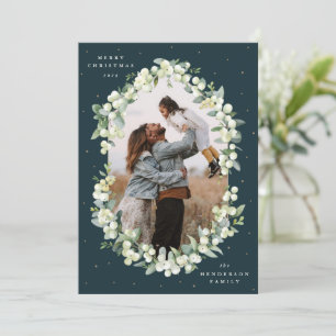Dark Green Snowberry+Eucalyptus Christmas Photo Holiday Card